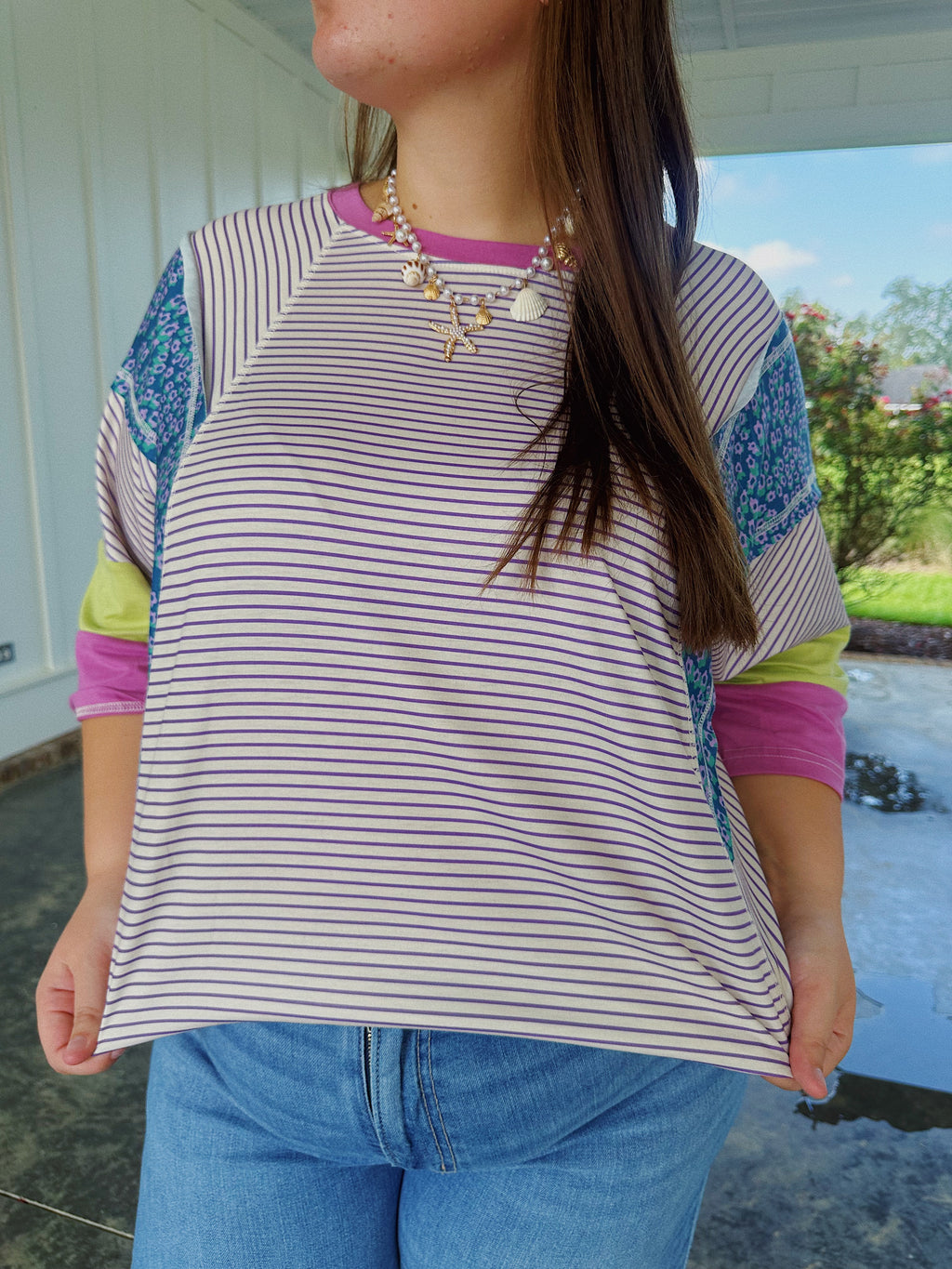 PURPLE PATCH WORK TOP