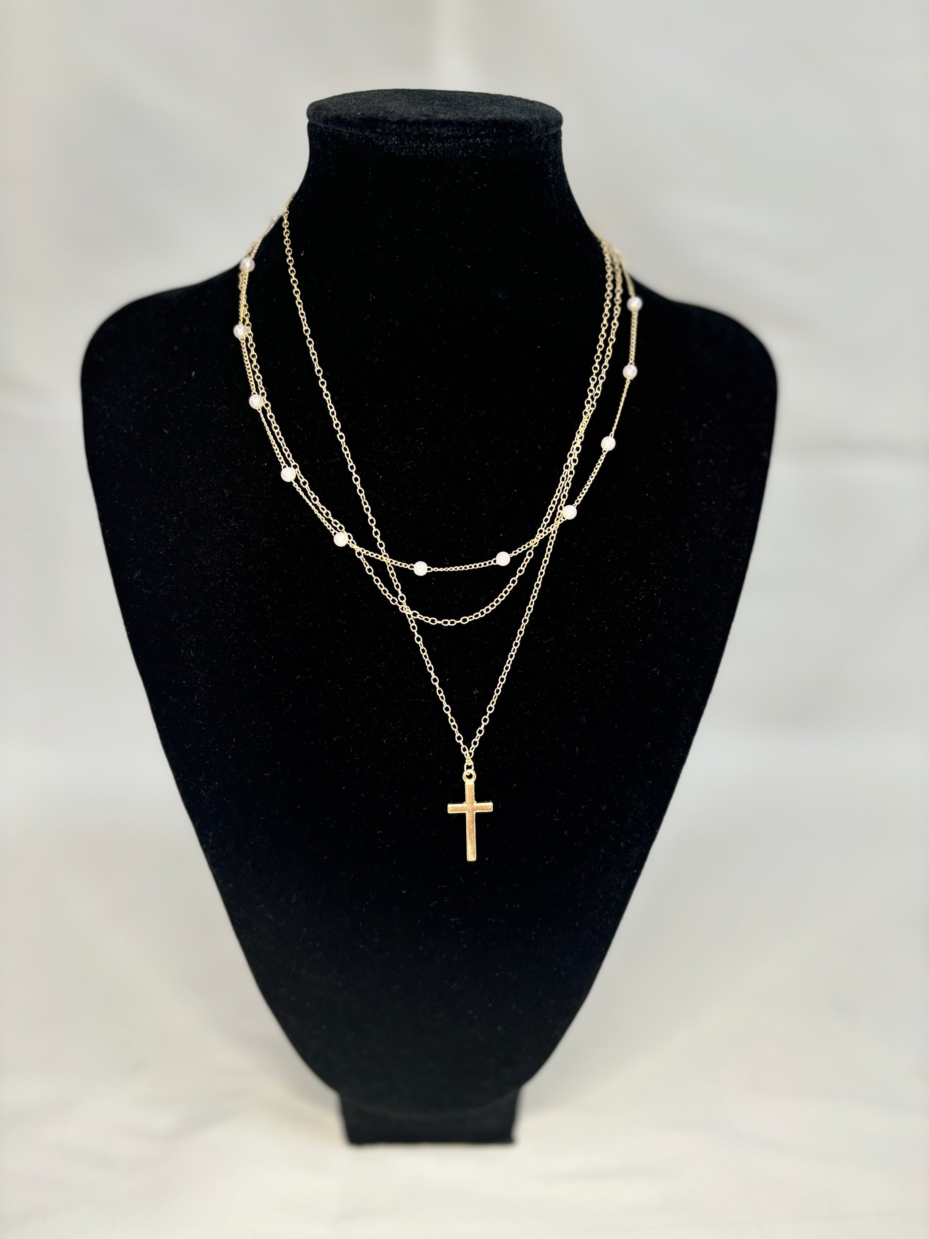 GOLD LAYERED CROSS NECKLACE